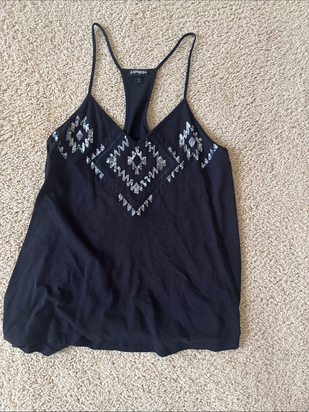 Express Black Sequin-Trim V-Neck Racerback Camisole